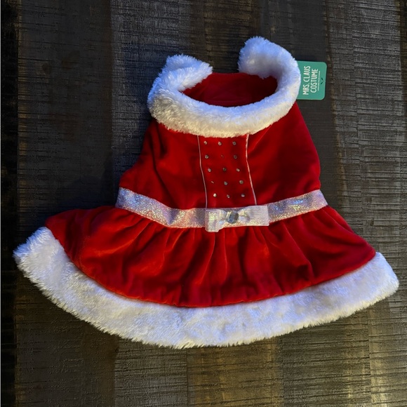 NWT Dog Costume Christmas Mrs. Claus Red White Rhinestones Bling Size Medium - Picture 1 of 7